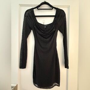Windsor Date Night Long Sleeve Rhinestone Mesh Mini Dress